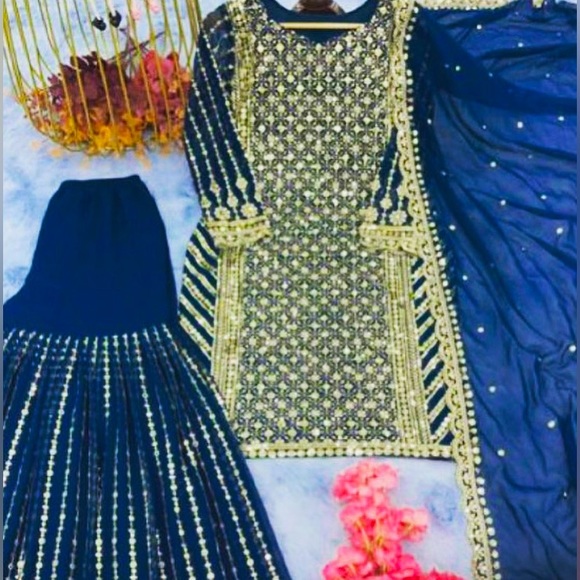 Georgette sharara suit party wear with sequin work 🌹 - Picture 4 of 4